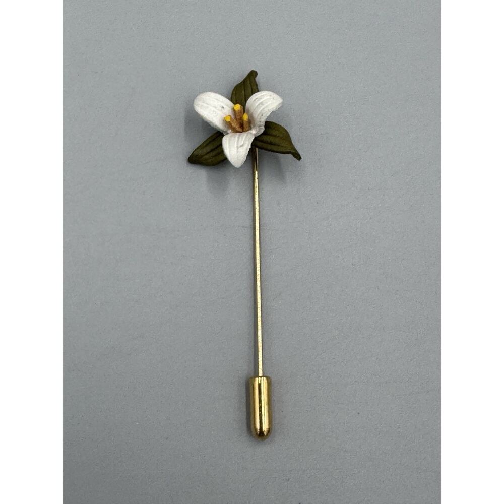 Vintage‎ Lily Flower Gold Tone Brooch Stick Lapel Pin